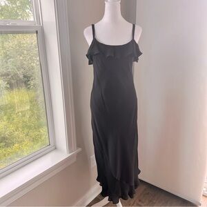 Lauren Ralph Lauren silk ruffle hem black slip dress Size M